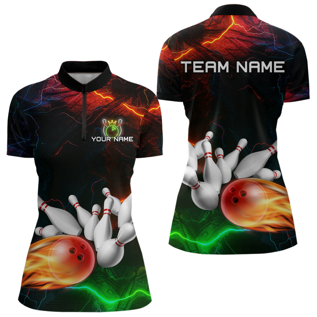 Custom Colorful Lightning Bowling Jersey Bowling Uniform Polo & 1/4 Zip Bowling Team Shirts