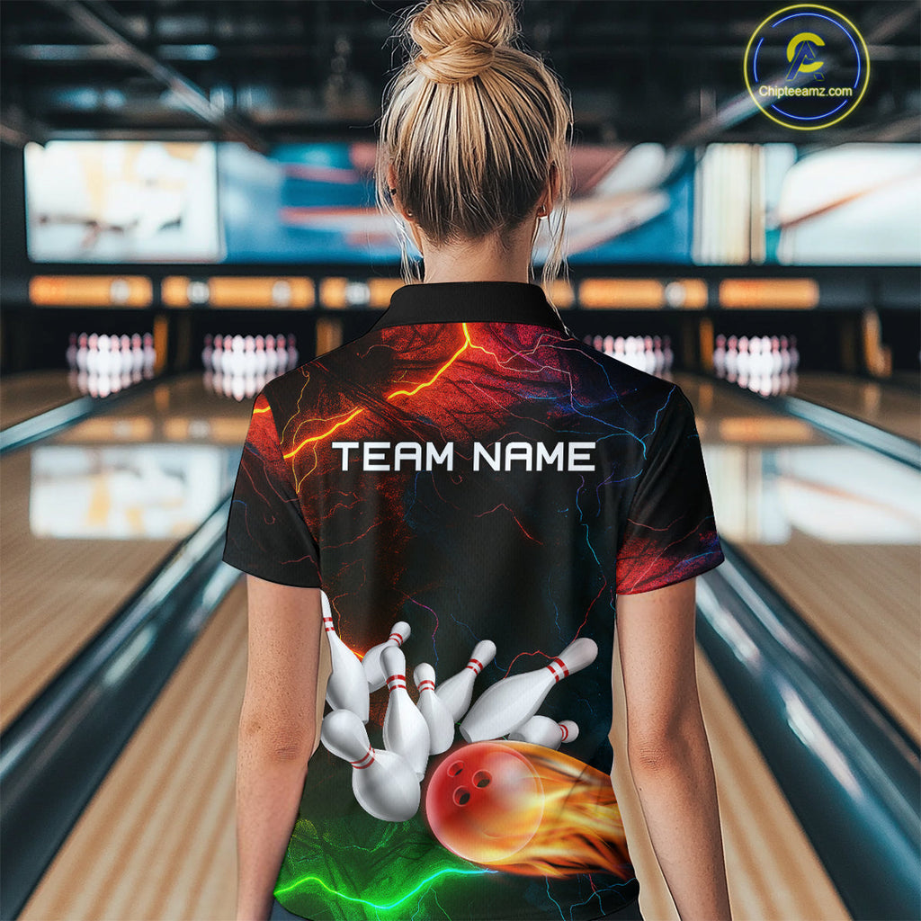 Custom Colorful Lightning Bowling Jersey Bowling Uniform Polo & 1/4 Zip Bowling Team Shirts