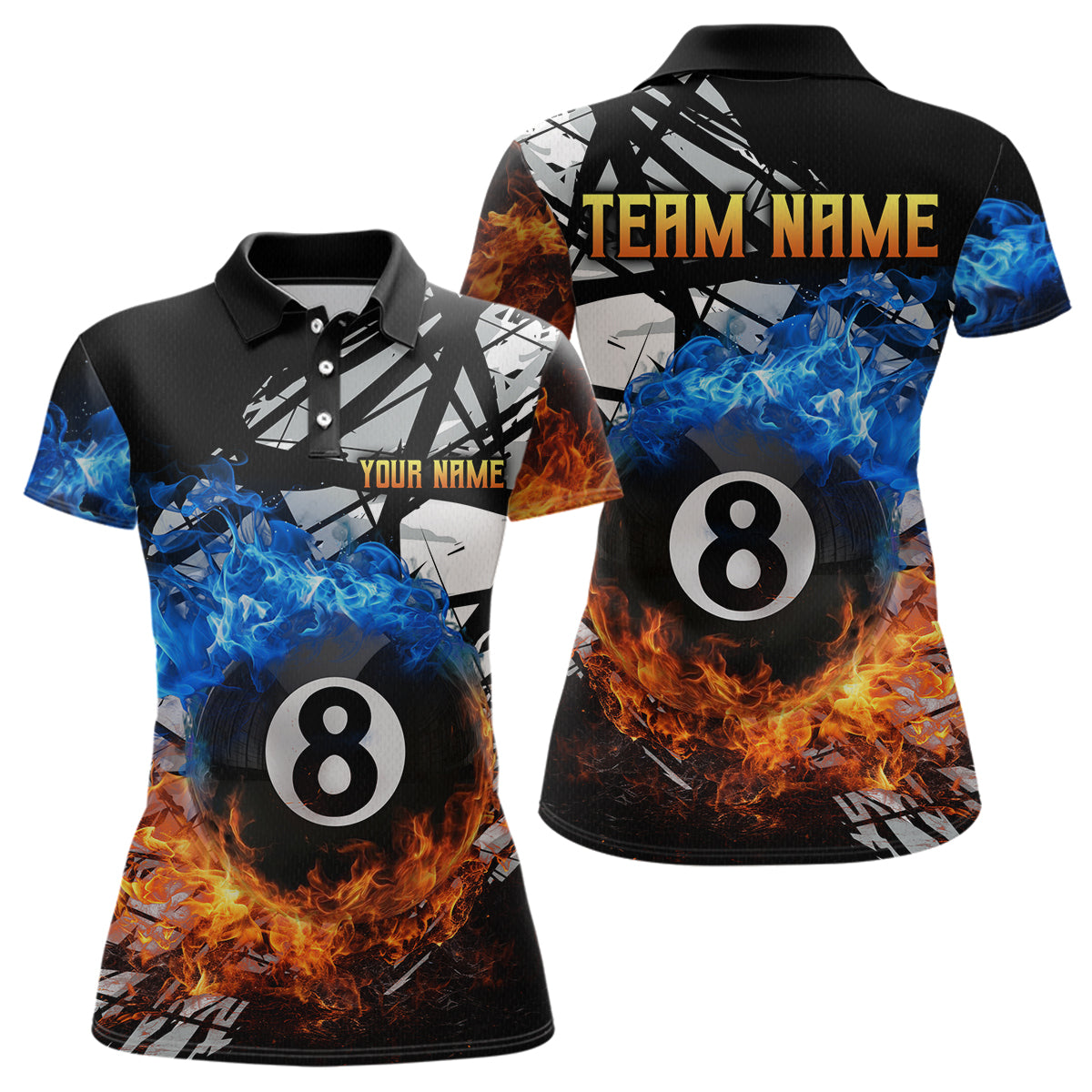 Custom Flame 8 Ball Billiard Shirts Billiard Team Jerseys Polo & 1/4 Zip Shirts