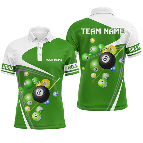 Custom Green 8 Ball Crown Billiard Shirt Billiard Jersey Billiard Gifts Polo & 1/4 Zip NNT 87