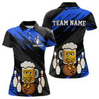 Custom Blue Funny Beer Bowling Jersey Bowling Uniform Polo & 1/4 Zip Bowling Team Shirts