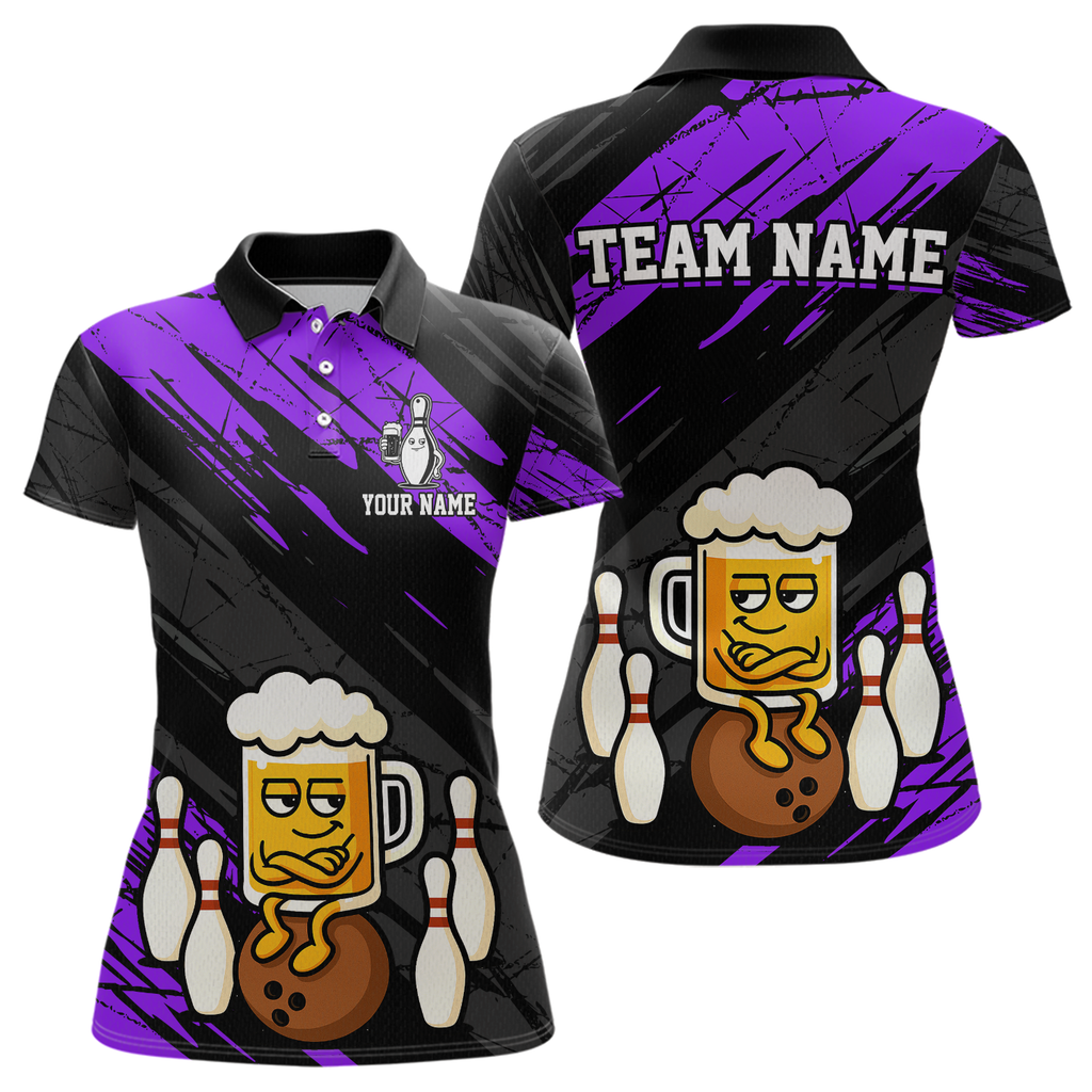 Custom Purple Funny Beer Bowling Jersey Bowling Uniform Polo & 1/4 Zip Bowling Team Shirts