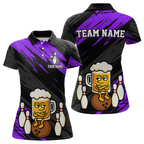 Custom Purple Funny Beer Bowling Jersey Bowling Uniform Polo & 1/4 Zip Bowling Team Shirts