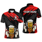 Custom Red Funny Beer Bowling Jersey Bowling Uniform Polo & 1/4 Zip Bowling Team Shirts