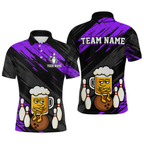 Custom Purple Funny Beer Bowling Jersey Bowling Uniform Polo & 1/4 Zip Bowling Team Shirts