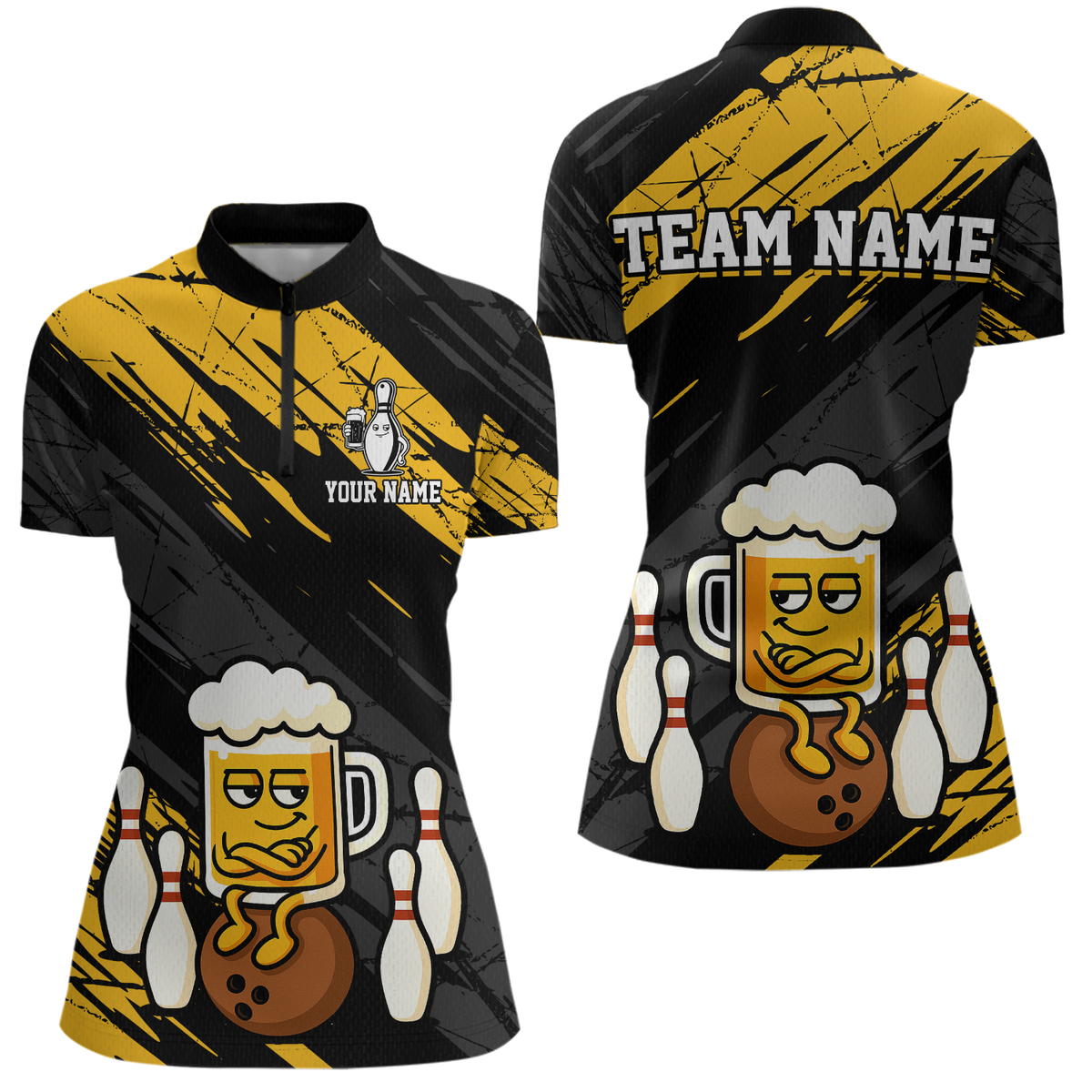 Custom Funny Beer Bowling Jersey Bowling Uniform Polo & 1/4 Zip Bowling Team Shirts