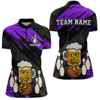 Custom Purple Funny Beer Bowling Jersey Bowling Uniform Polo & 1/4 Zip Bowling Team Shirts
