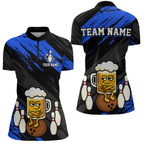 Custom Blue Funny Beer Bowling Jersey Bowling Uniform Polo & 1/4 Zip Bowling Team Shirts