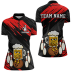 Custom Red Funny Beer Bowling Jersey Bowling Uniform Polo & 1/4 Zip Bowling Team Shirts
