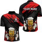 Custom Red Funny Beer Bowling Jersey Bowling Uniform Polo & 1/4 Zip Bowling Team Shirts