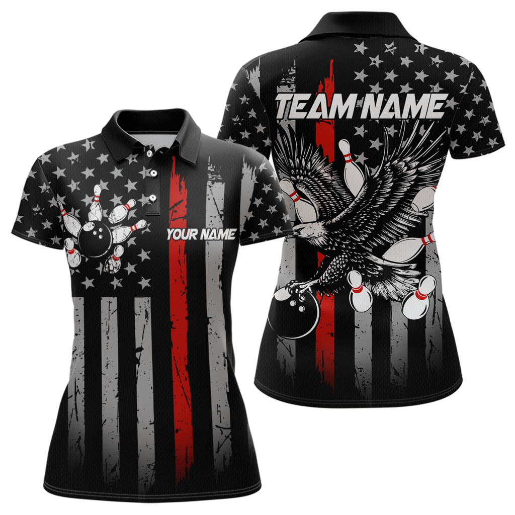 Custom Red US Flag Eagle Bowling Jersey Bowling Uniform Polo & 1/4 Zip Bowling Team Shirts