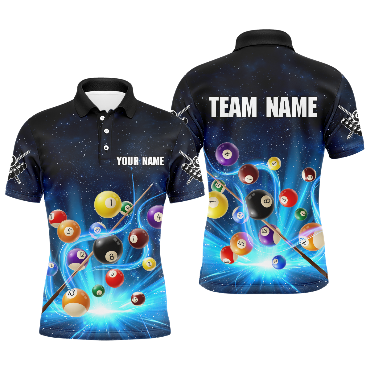 Custom Galaxy 8 Ball Billiard Shirts Billiard Team Shirts Billiard League Polo & 1/4 Zipper