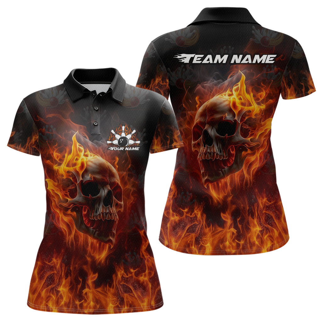 Custom Flame Skull Bowling Jersey Bowling Uniform Polo & 1/4 Zip Bowling Team Shirts