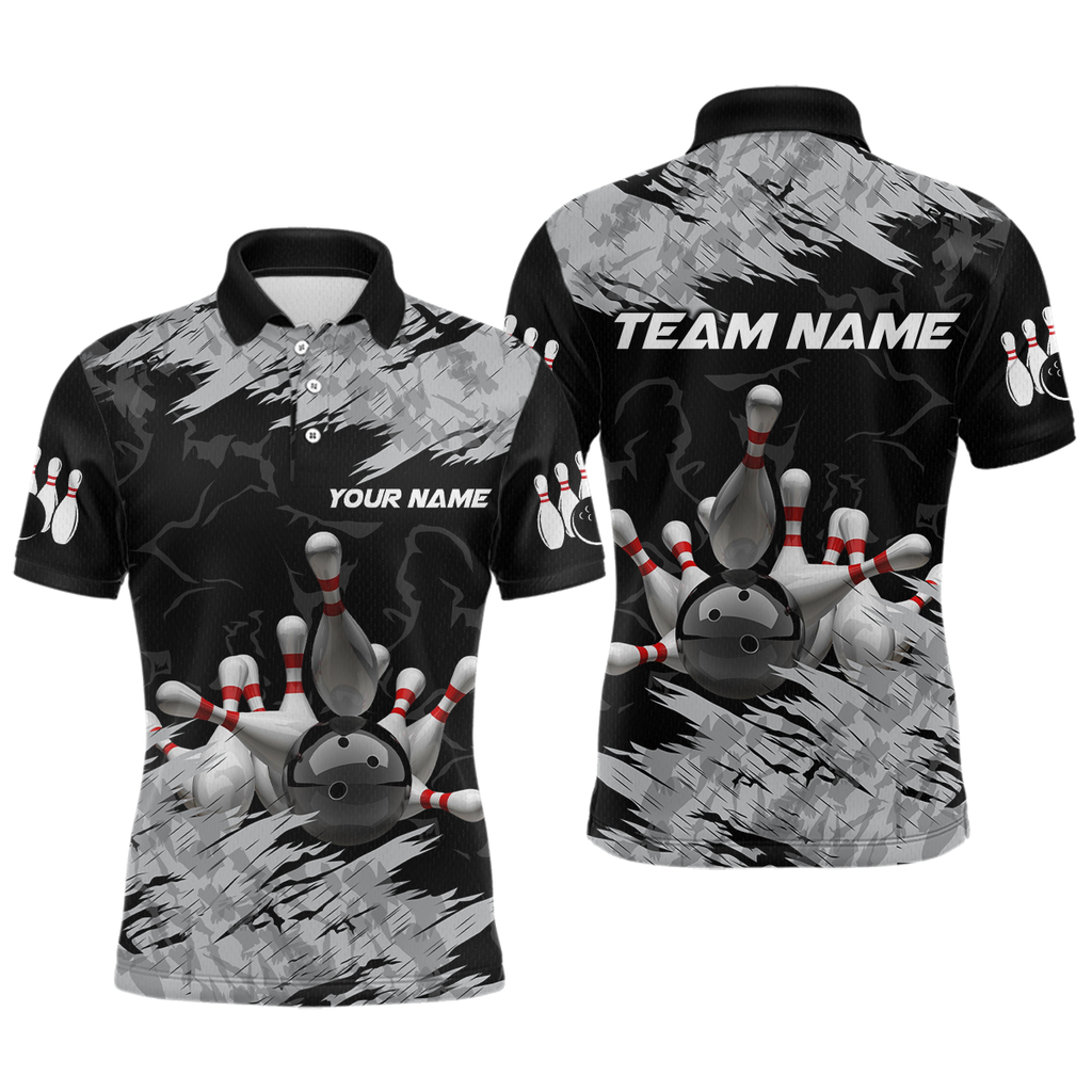 Black Grey Bowling Shirts Custom Bowling Team Jerseys with Name Polo & 1/4 Zip