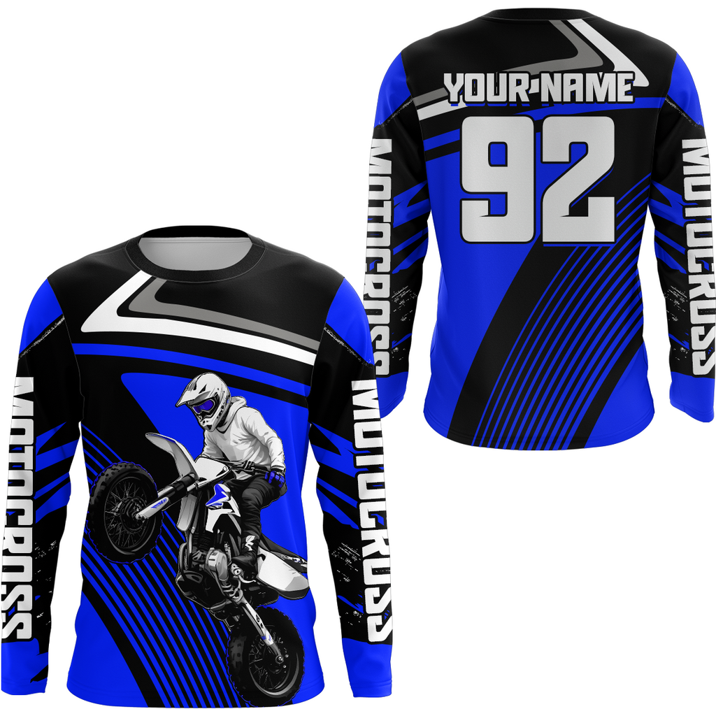 Custom Blue Motocross Racing Jersey + Motorcycle Shirt Dirt Bike Jersey