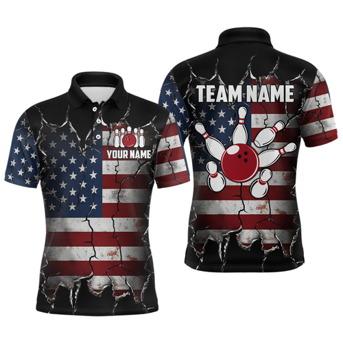 Custom US Flag Bowling Jersey Bowling Team Shirts Bowling Uniform Polo & 1/4 Zip
