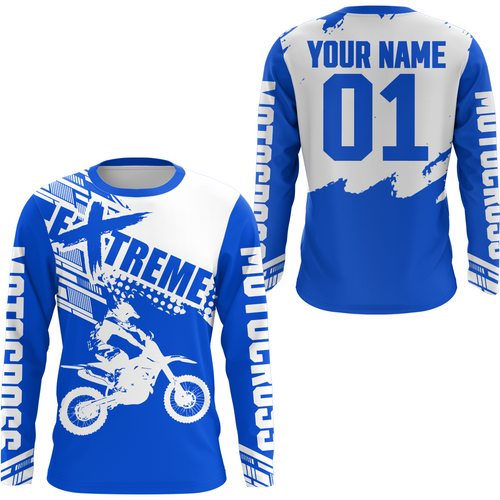 Blue Racing Dirt Bike Shirt Motocross Jersey + Extreme Off-Road