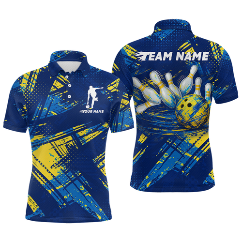 Custom Blue Yellow Bowling Jersey Bowling Uniform Polo & 1/4 Zip Bowling Team Shirts