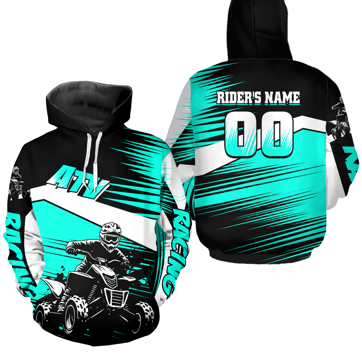 Custom Turquoise ATV Motocross Hoodie Jersey Quad Racing Hoodie Shirt