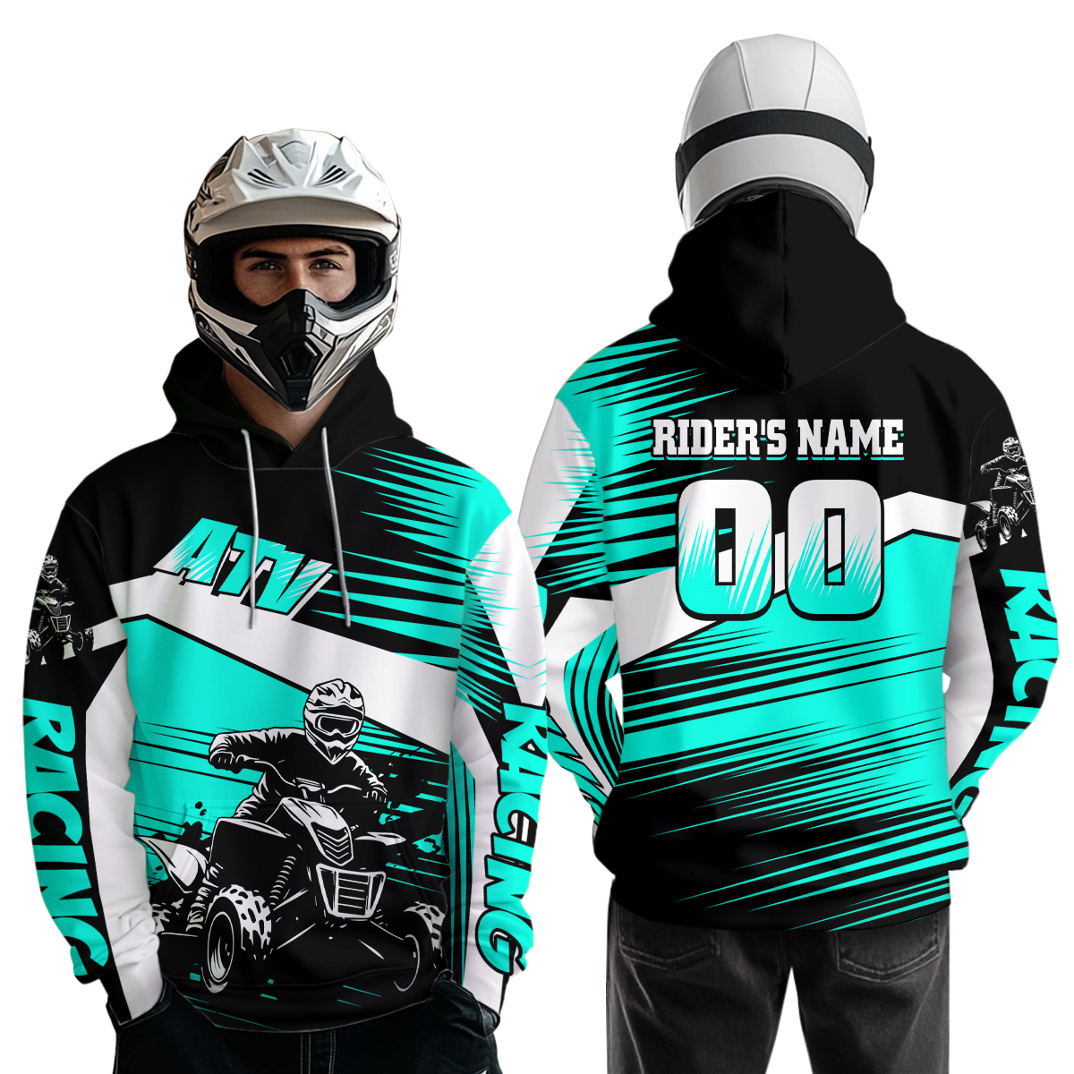 Custom Turquoise ATV Motocross Hoodie Jersey Quad Racing Hoodie Shirt