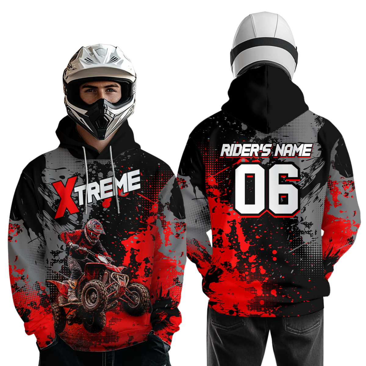 Custom ATV Motocross Hoodie Red Upf30+ Extreme Quad Bike Off-Road Jersey Mx Riding Hoodied