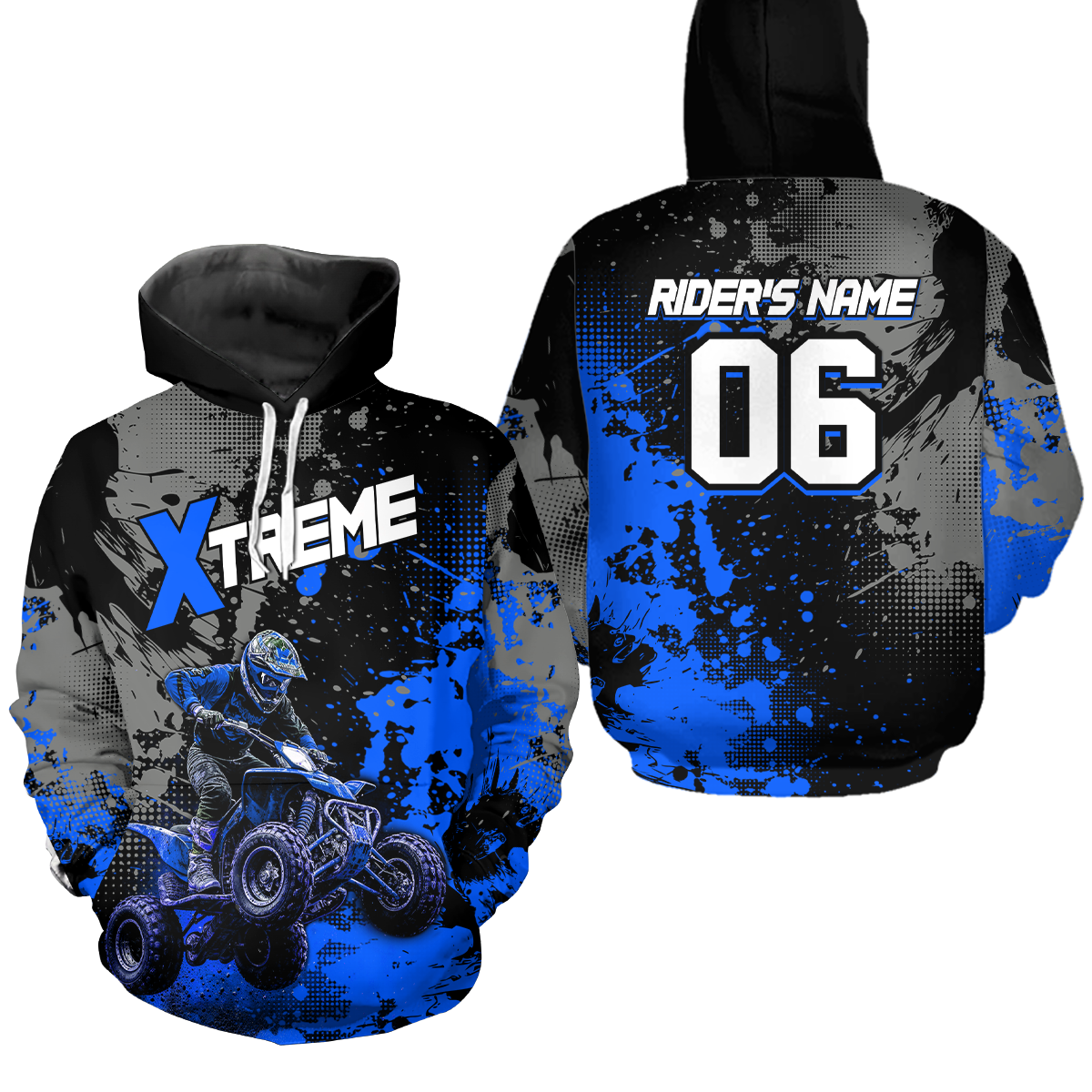 Custom ATV Motocross Hoodie Blue Upf30+ Extreme Quad Bike Off-Road Jersey Mx Riding Hoodied