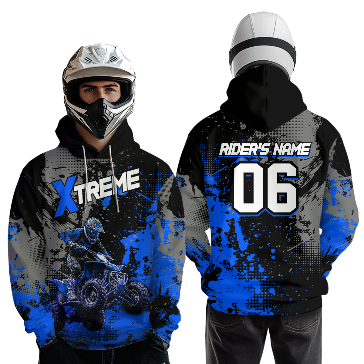 Custom ATV Motocross Hoodie Blue Upf30+ Extreme Quad Bike Off-Road Jersey Mx Riding Hoodied