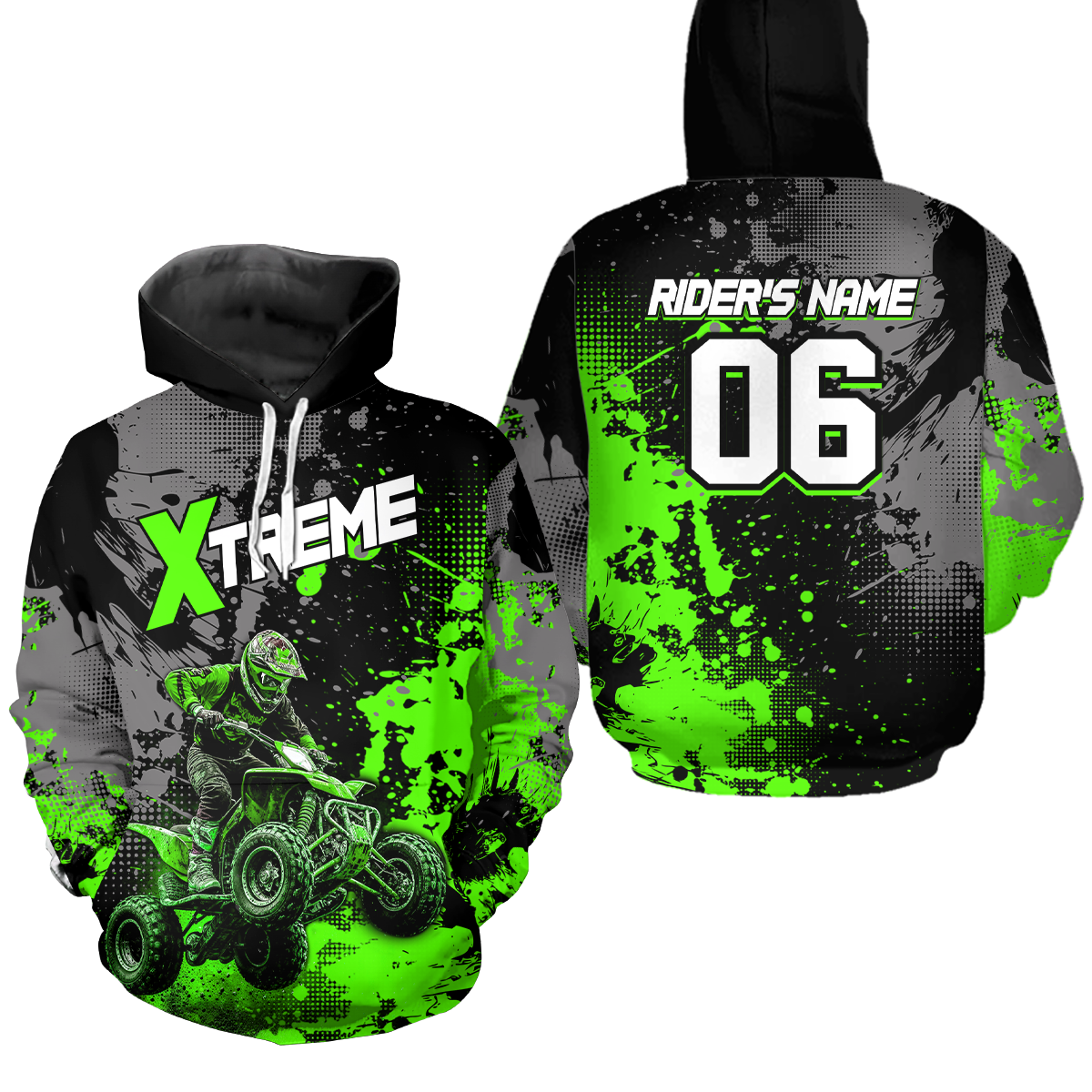 Custom ATV Motocross Hoodie Green Upf30+ Extreme Quad Bike Off-Road Jersey Mx Riding Hoodied