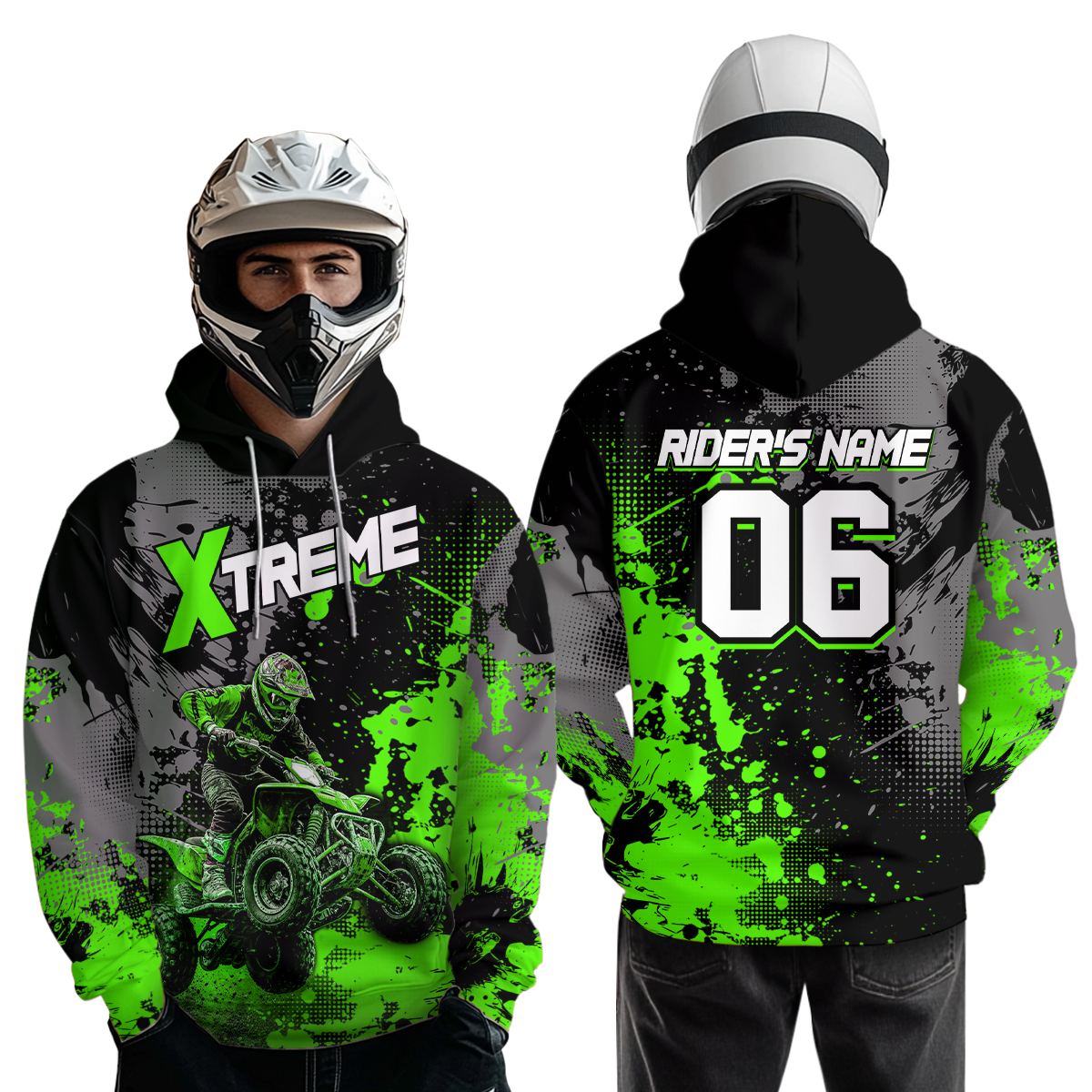 Custom ATV Motocross Hoodie Green Upf30+ Extreme Quad Bike Off-Road Jersey Mx Riding Hoodied
