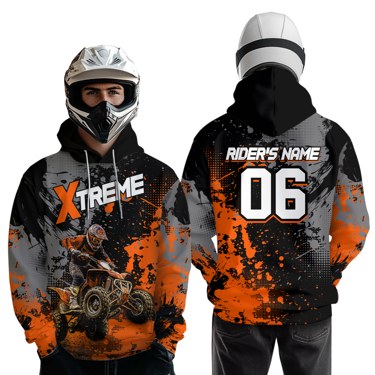 Custom ATV Motocross Hoodie Orange Upf30+ Extreme Quad Bike Off-Road Jersey Mx Riding Hoodied