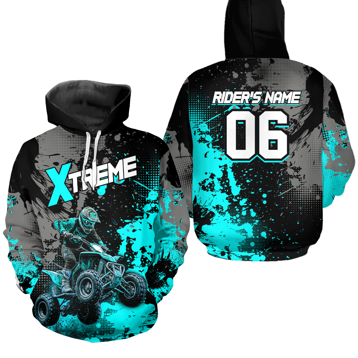 Custom ATV Motocross Hoodie Turquoise Upf30+ Extreme Quad Bike Off-Road Jersey Mx Riding Hoodied