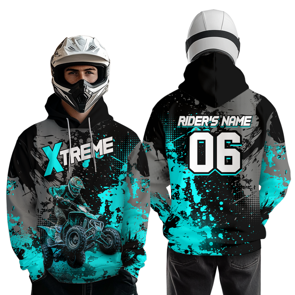 Custom ATV Motocross Hoodie Turquoise Upf30+ Extreme Quad Bike Off-Road Jersey Mx Riding Hoodied