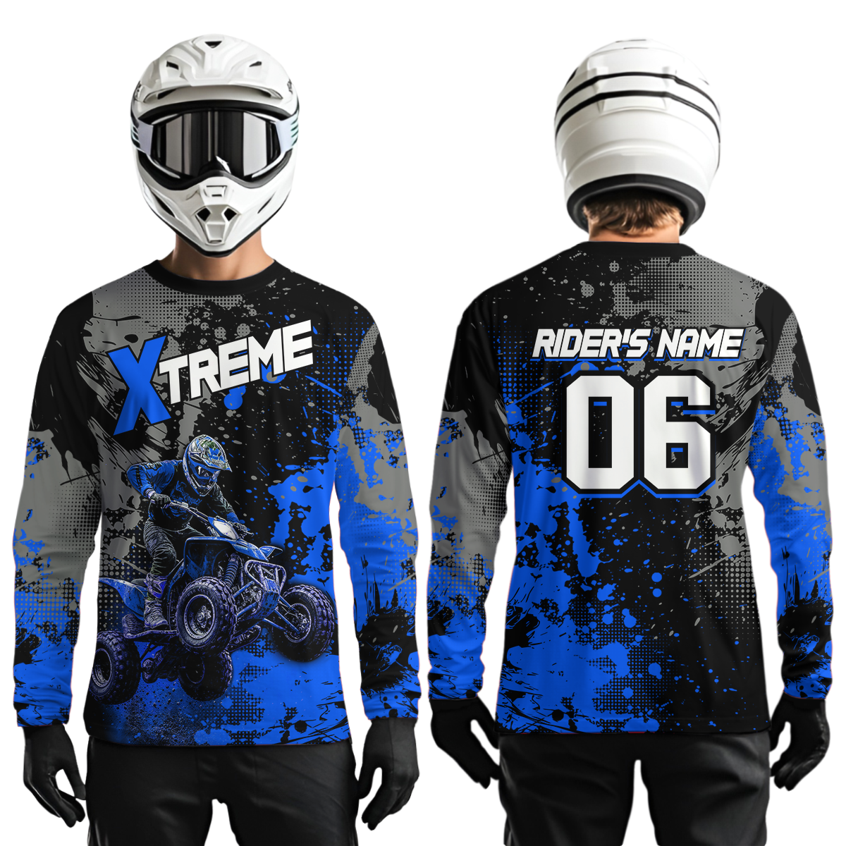 Custom Atv Motocross Shirt Blue + Extreme Quad Bike Off-Road Jersey Mx Riding Shirts