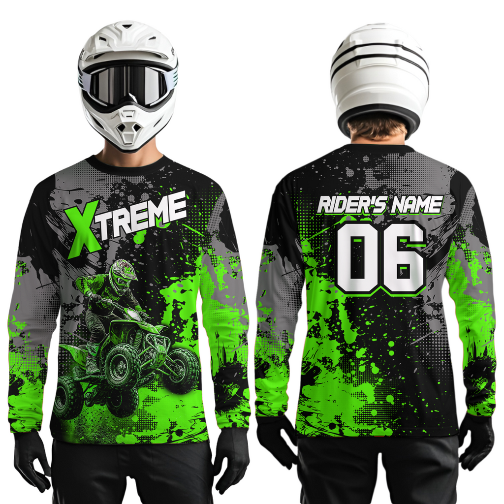 Custom Atv Motocross Shirt Green + Extreme Quad Bike Off-Road Jersey Mx Riding Shirts