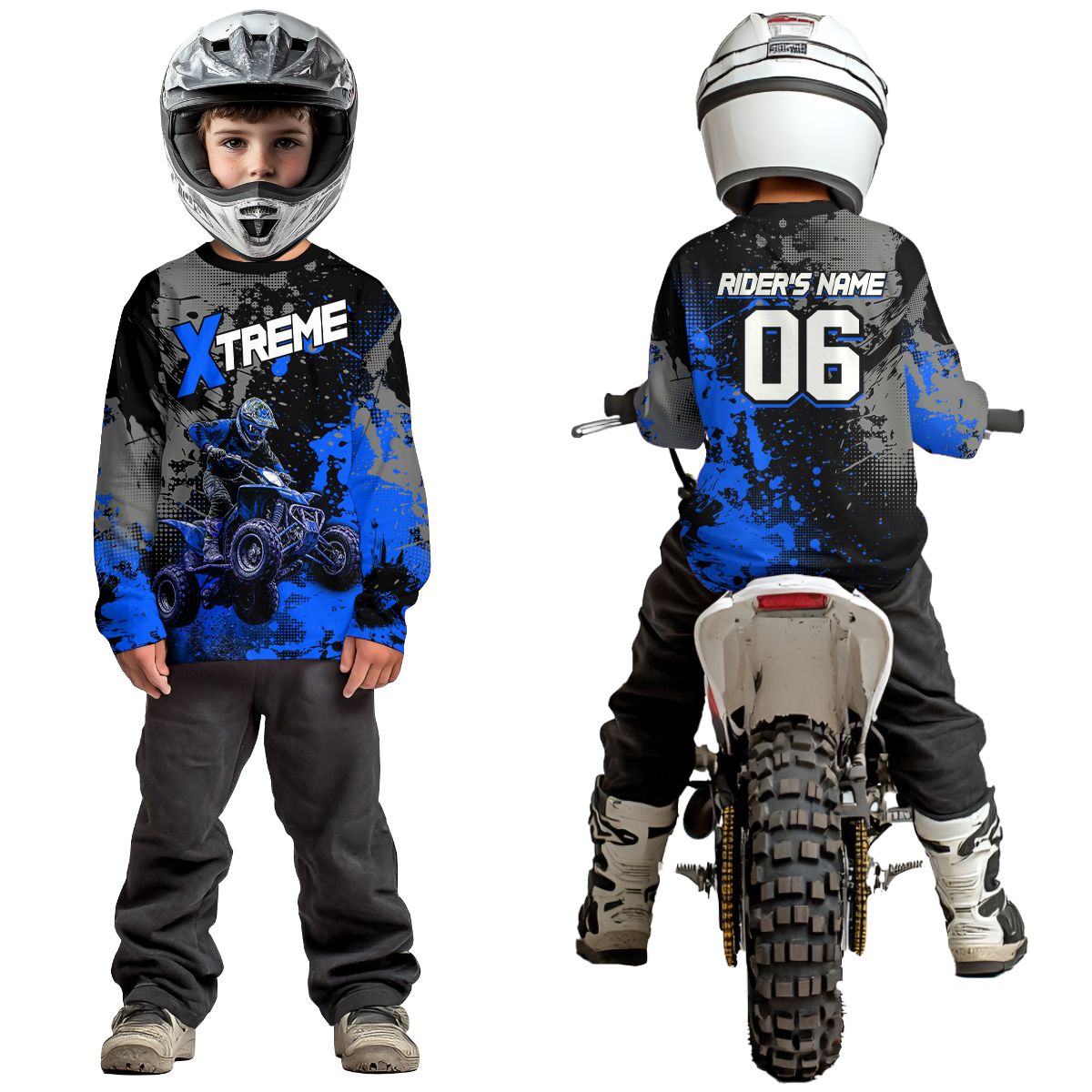 Custom Atv Motocross Shirt Blue + Extreme Quad Bike Off-Road Jersey Mx Riding Shirts