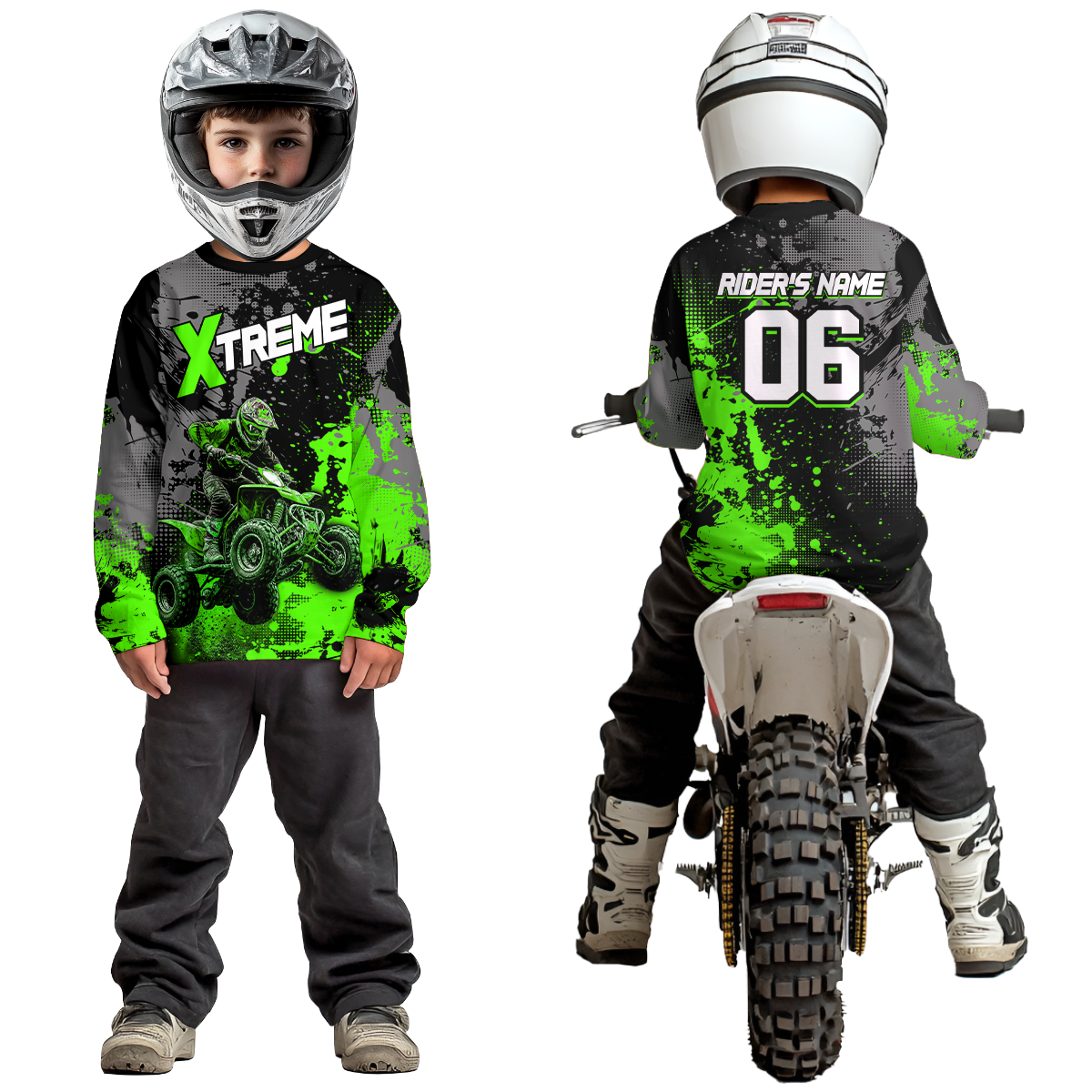 Custom Atv Motocross Shirt Green + Extreme Quad Bike Off-Road Jersey Mx Riding Shirts