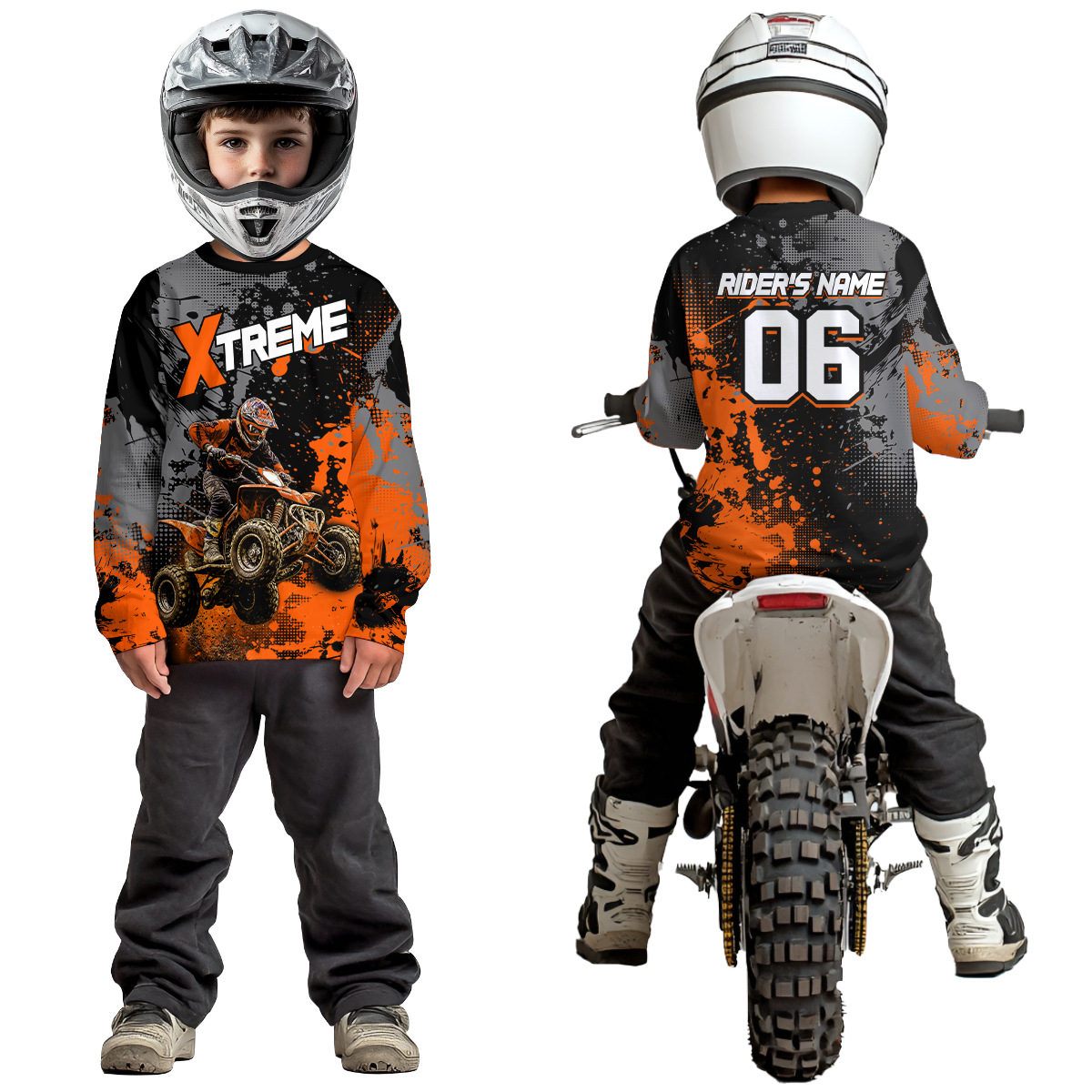 Custom Atv Motocross Shirt Orange + Extreme Quad Bike Off-Road Jersey Mx Riding Shirts