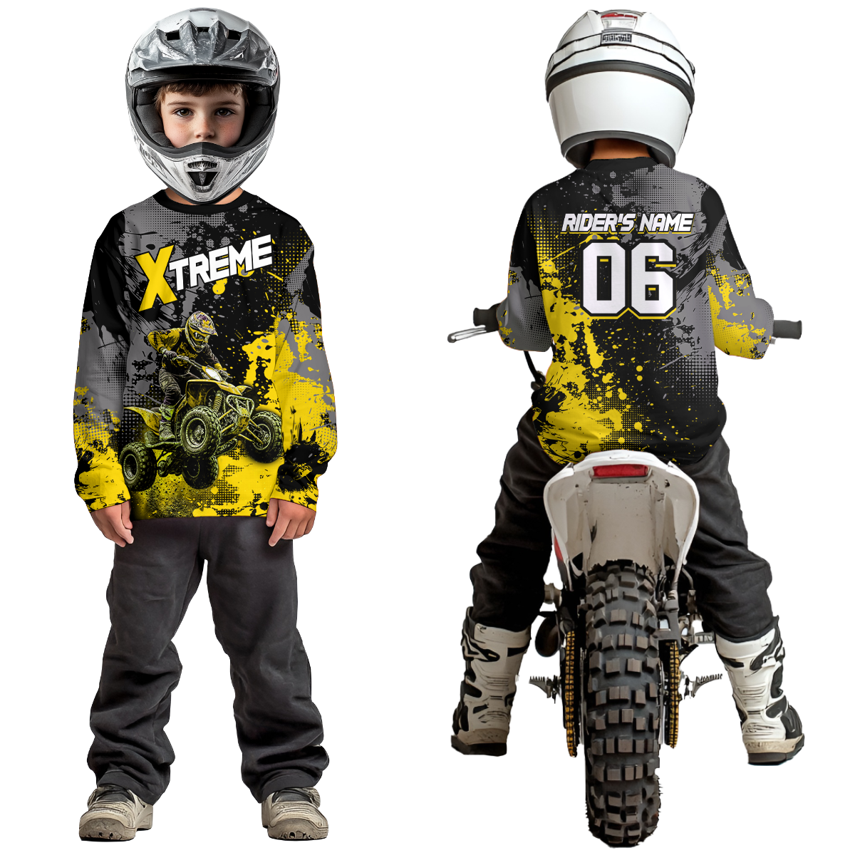 Custom Atv Motocross Shirt Yellow + Extreme Quad Bike Off-Road Jersey Mx Riding Shirts