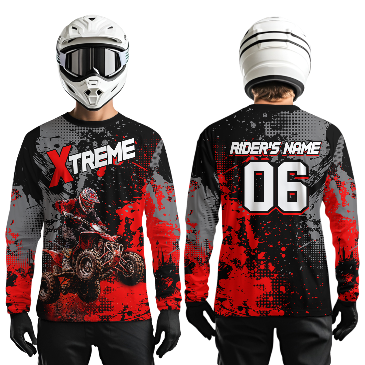 Custom Atv Motocross Shirt Red + Extreme Quad Bike Off-Road Jersey Mx Riding Shirts