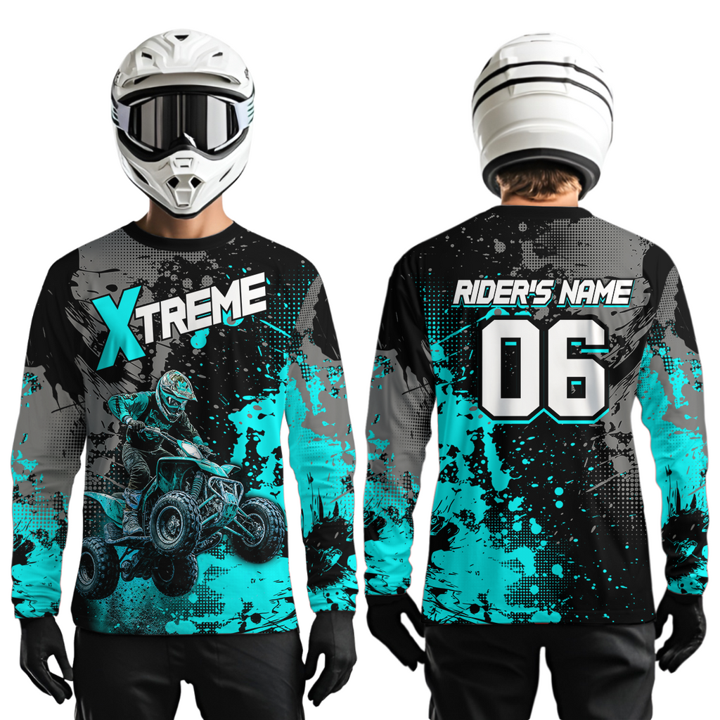 Custom Atv Motocross Shirt Turquoise + Extreme Quad Bike Off-Road Jersey Mx Riding Shirts