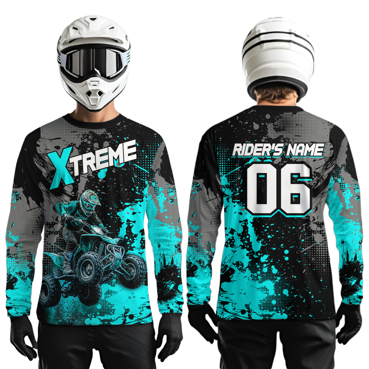 Custom Atv Motocross Shirt Turquoise + Extreme Quad Bike Off-Road Jersey Mx Riding Shirts