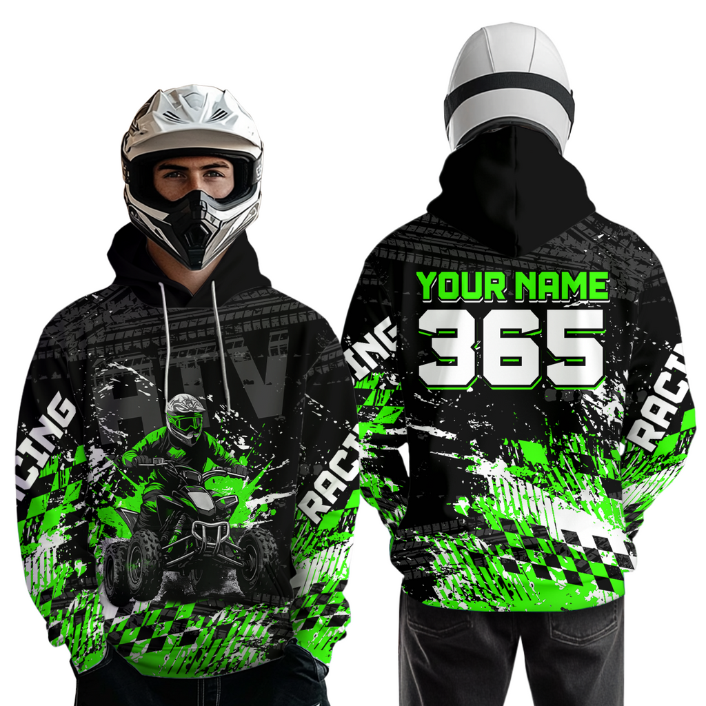 Custom Green Atv Motocross Hoodie Upf30+ Quad Bike Shirt Extreme Racing Adult Off-Road Quad Shirt