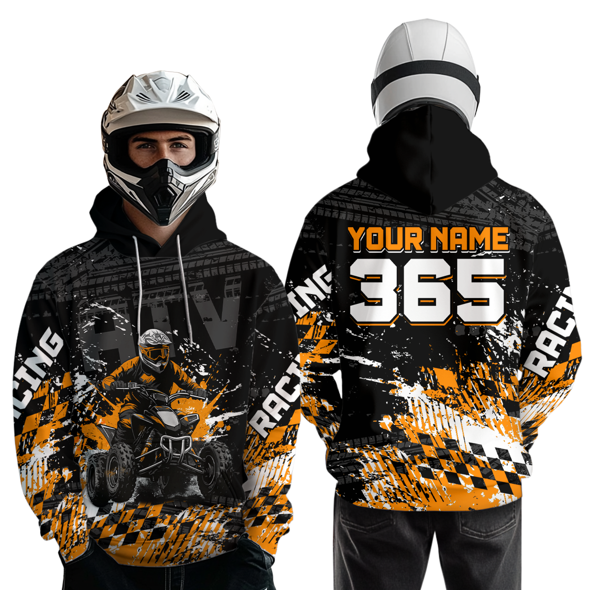Custom Orange Atv Motocross Hoodie Upf30+ Quad Bike Shirt Extreme Racing Adult Off-Road Quad Shirt