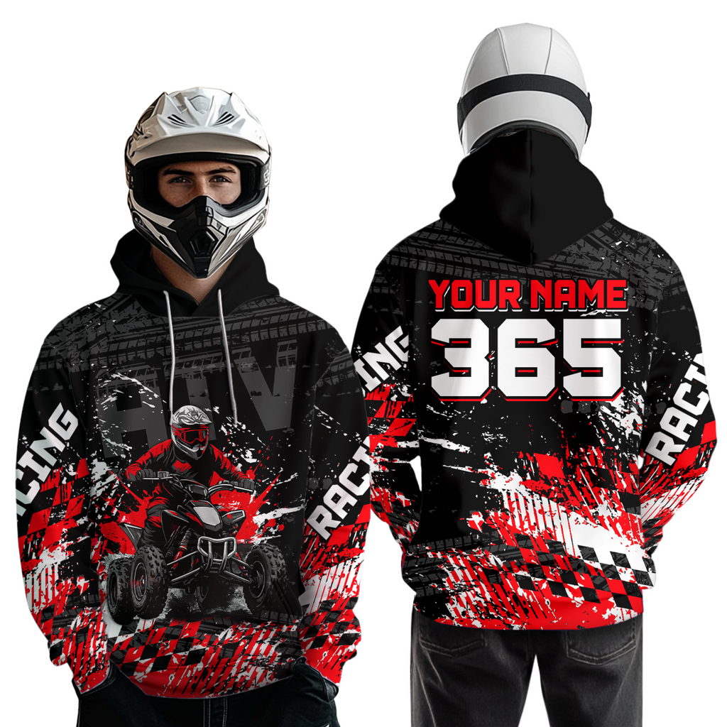 Custom Red Atv Motocross Hoodie Upf30+ Quad Bike Shirt Extreme Racing Adult Off-Road Quad Shirt