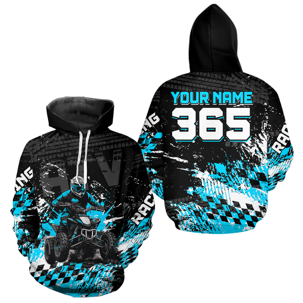 Custom Turquoise Atv Motocross Hoodie Upf30+ Quad Bike Shirt Extreme Racing Adult Off-Road Quad Shirt