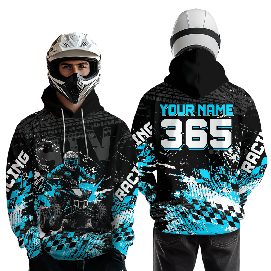 Custom Turquoise Atv Motocross Hoodie Upf30+ Quad Bike Shirt Extreme Racing Adult Off-Road Quad Shirt