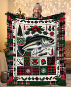 Christmas Largemouth Bass Fishing Fleece Blanket, Christmas Bass Fishing Gifts For Fisherman