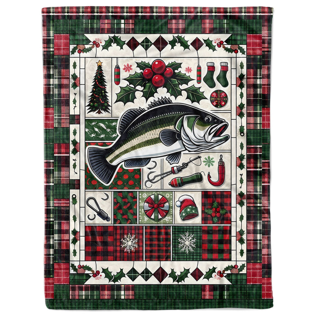 Christmas Largemouth Bass Fishing Fleece Blanket, Christmas Bass Fishing Gifts For Fisherman