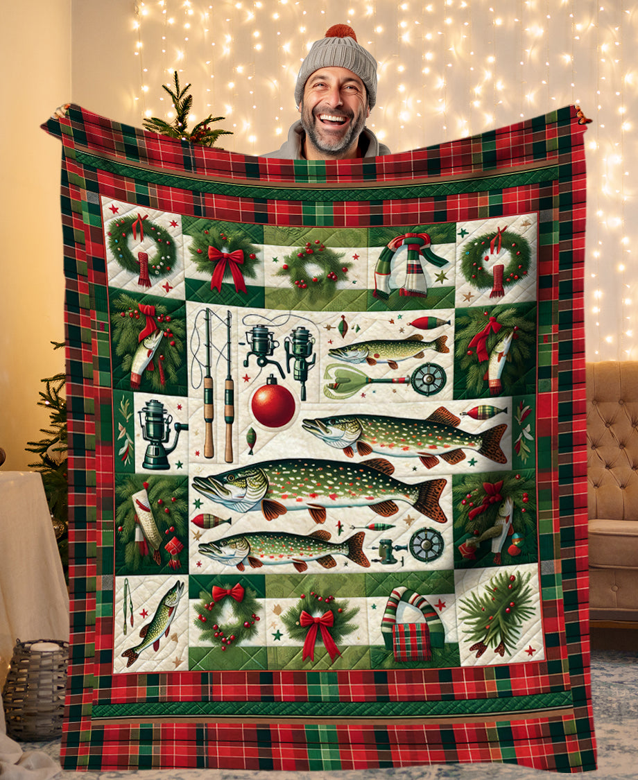 Christmas Northern Pike Fishing Fleece Blanket, Pike Xmas Fishing Gifts For Fishing Lovers
