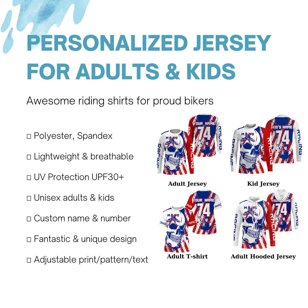 Skull MotoX jersey custom motocross UV American flag Patriotic dirt bike racing motorcycle racewear